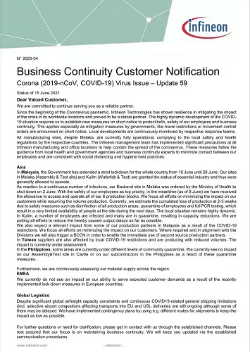 受“封国”影响，半导体大厂英飞凌交期至少延伸到7月？！